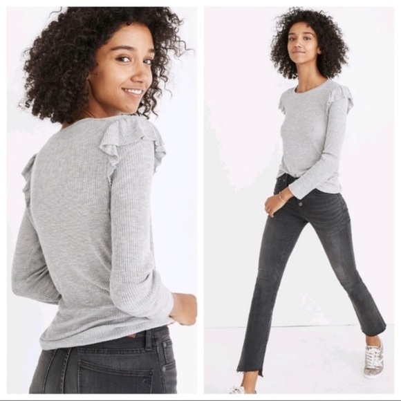 MADEWELL ruffle shoulder ribbed long sleeve top xs - Picture 2 of 3